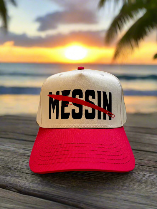 Not MESSIN Red N Beige Snapback