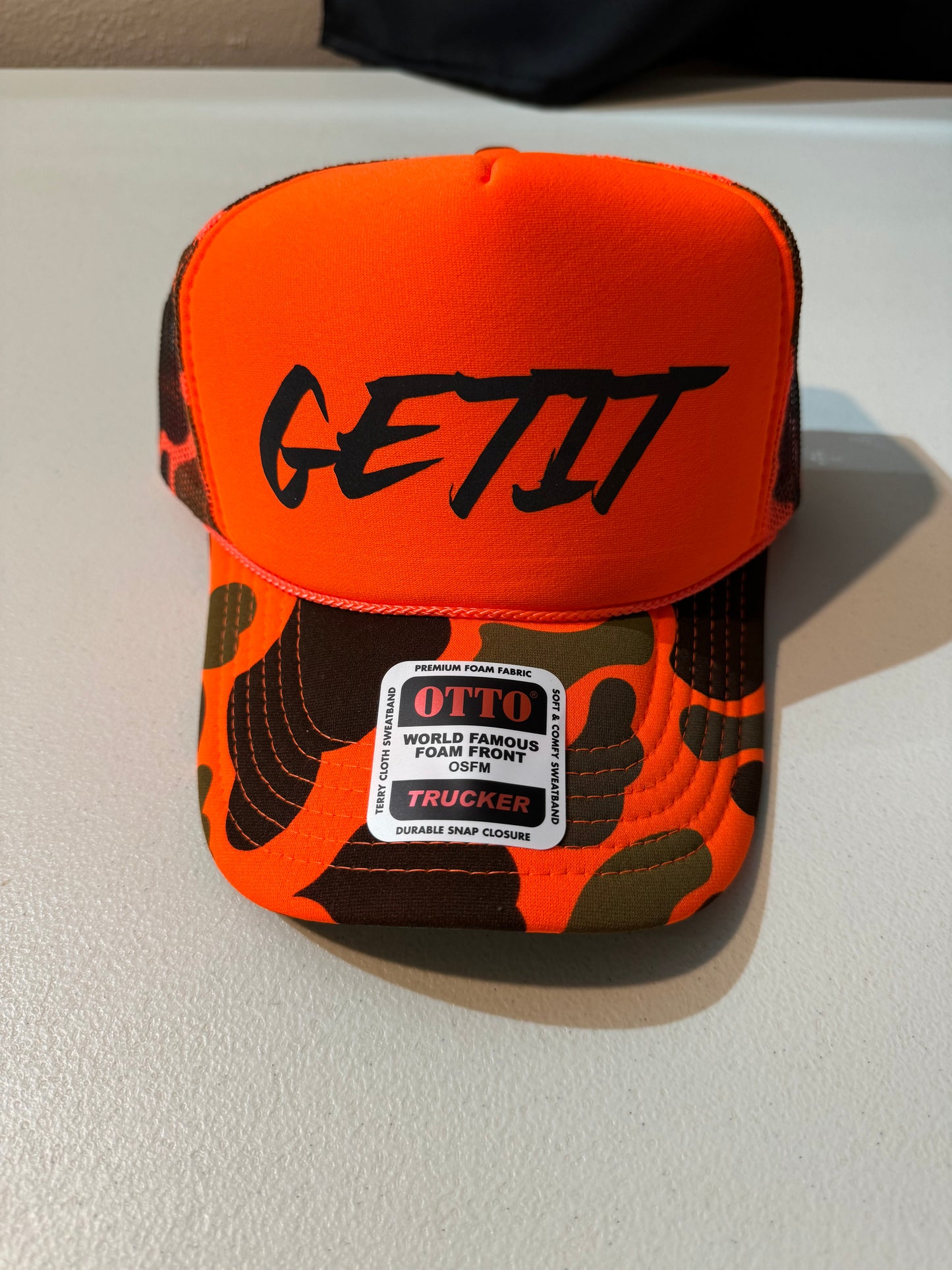 CAMO Orange Reflective Logo Trucker Hat