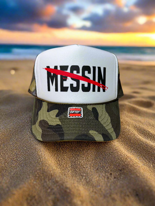 NOT MESSIN Camo White Trucker Hat