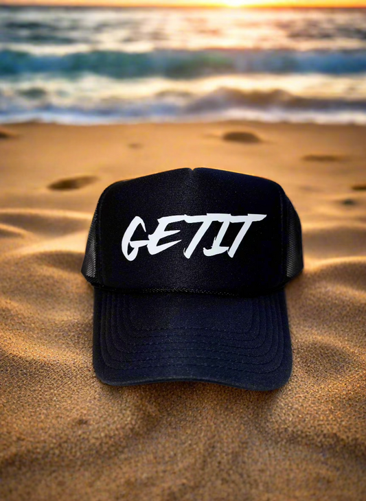 Black Trucker hat WHITE Logo