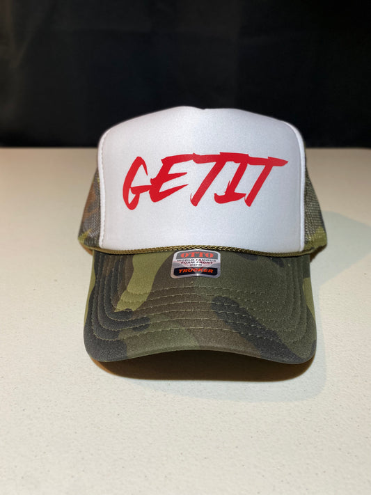 Camo/White REFLECTIVE RED GETIT Trucker Hat